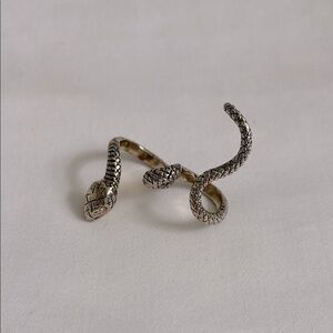 Serpent snake two finger wraparound ring in silver tone